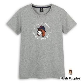 【Hush Puppies】女裝 T恤 素色Q版刺繡漁夫帽狗短袖T恤(灰色 / 43211207)
