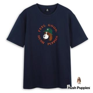 【Hush Puppies】男裝 上衣 素色Q版刺繡漁夫帽狗短袖上衣(丈青 / 43110205)