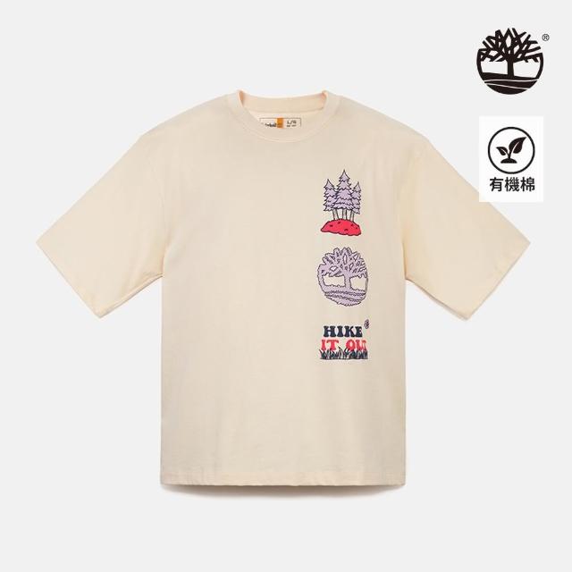 【Timberland】中性煙白色圖案短袖T恤(A2R2MV04)