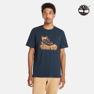 【Timberland】男款深寶石藍黃靴Logo短袖T恤(A2Q1H433)