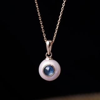 【Olivia Yao Jewellery】天然深海藍藍寶石 天然亮圓珍珠 18K金項鍊(生日石系列)