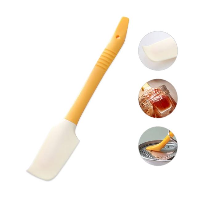 【JoyNa】日本奶油抹刀 矽膠長柄瓶底刮刀－黃色(刮刀/矽膠刮刀/烘培用具/長柄刮刀)