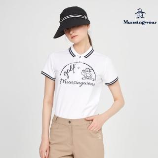 【Munsingwear】企鵝牌 女款白色日本製企鵝揮桿印花吸濕速乾短袖POLO衫 MLTT2A01