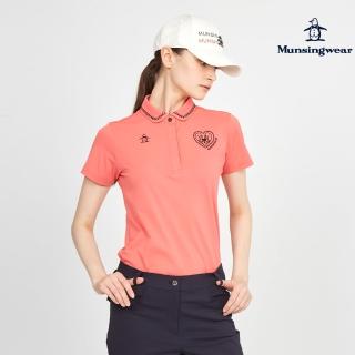 【Munsingwear】企鵝牌 女款粉橘色日本製特色衣領輕薄彈性短袖POLO衫 MLTT2A04