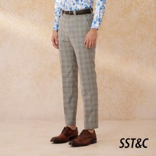 【SST&C 新品上市】可機洗系列淺灰格紋修身西裝褲0212403004
