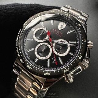 【Ferrari 法拉利】FERRARI手錶型號FE00079(黑色錶面銀錶殼銀色精鋼錶帶款)
