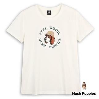 【Hush Puppies】女裝 T恤 素色Q版刺繡漁夫帽狗短袖T恤(米白 / 43211207)