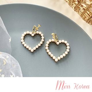 【MISS KOREA】韓國設計甜美愛心造型珍珠夾式耳環(無耳洞耳環 耳夾 夾式耳環)