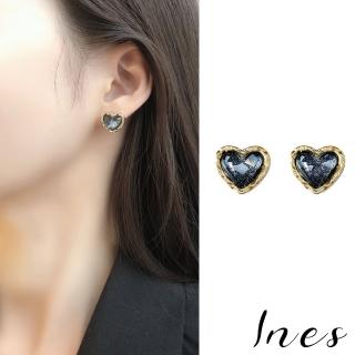 【INES】韓國設計簡約流沙金邊小巧桃心夾式耳環 2色任選(無耳洞耳環 耳夾 夾式耳環)