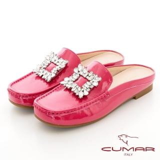 【CUMAR】大方鑽飾扣穆勒鞋(桃紅色)