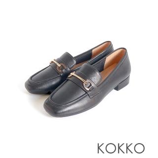 【KOKKO 集團】百搭柔軟羊皮隨妳彎寬楦樂福鞋(黑色)