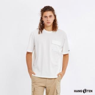 【Hang Ten】男裝-舒爽棉吸濕快乾袖口撞色短袖T恤(奶白)