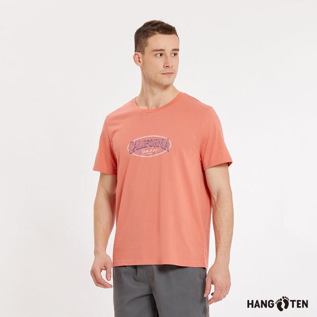 【Hang Ten】男裝-舒爽棉吸濕快乾胸前印花短袖T恤(粉橘)