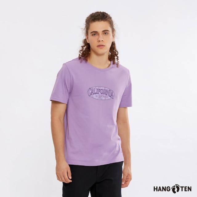 【Hang Ten】男裝-舒爽棉吸濕快乾胸前印花短袖T恤(粉紫)