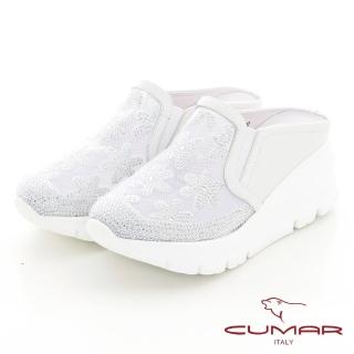 【CUMAR】鏤空透膚蕾絲厚底台半拖鞋後空懶人休閒鞋(白色)
