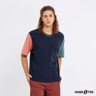 【Hang Ten】男裝-舒爽棉吸濕快乾袖口撞色短袖T恤(丈青)