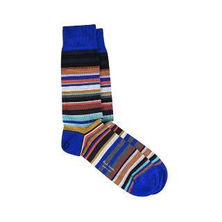【Paul Smith】經典多色寬版條紋棉質混紡長筒襪(藍)