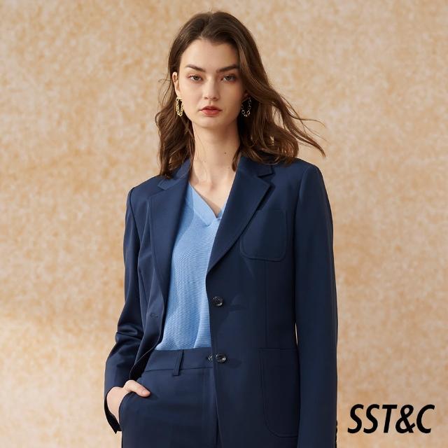 【SST&C 新品上市】深藍色方領長版西裝外套7162403004