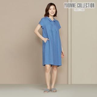 【YVONNE 以旺傢飾】雙層紗半開襟短袖洋裝(藍)