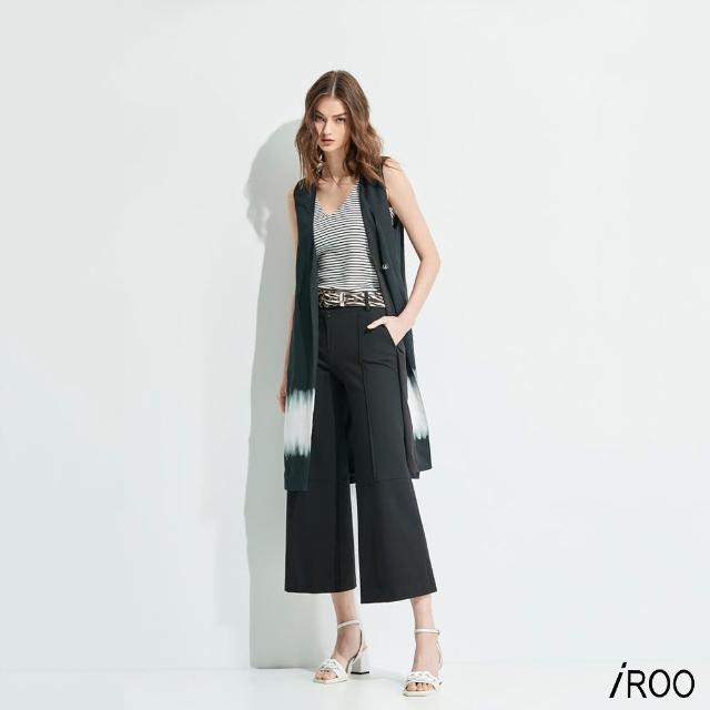 【iROO】印花長版西裝式背心外套
