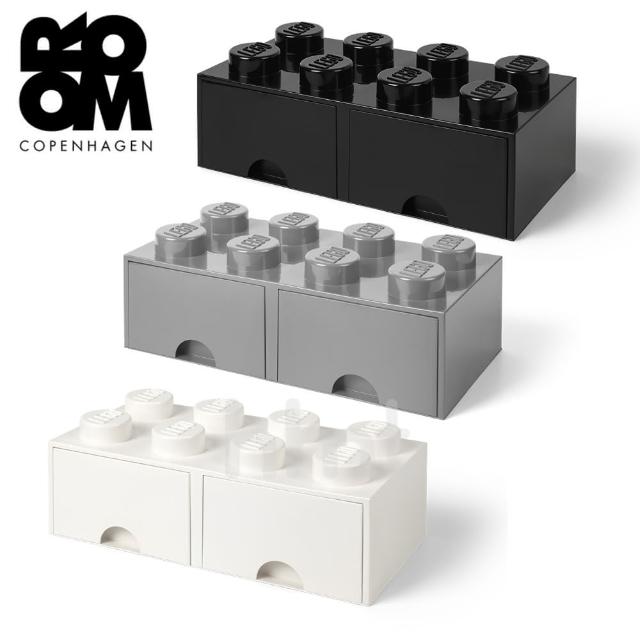 【Room Copenhagen】樂高 LEGO 八凸抽屜收納箱3色組合-黑灰白(樂高收納盒)