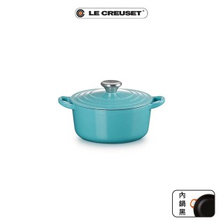 【Le Creuset】琺瑯鑄鐵鍋圓鍋 18cm(土耳其藍-鋼頭-內鍋黑)