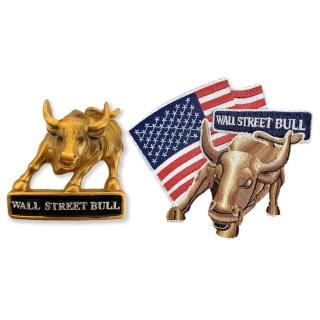【A-ONE 匯旺】紐約華爾街銅牛Wall Street Bull冰箱磁鐵+華爾街銅牛布標2件組特色地標 3D立體(C5+154)