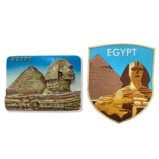 【A-ONE 匯旺】埃及人面獅身吉薩金字塔造型立體磁鐵+埃及 金字塔布標2件組旅遊磁鐵 外國地標磁鐵(C42+277)