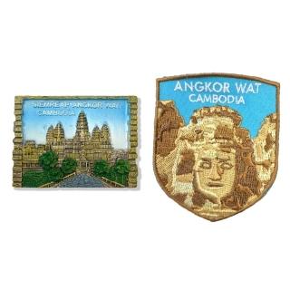 【A-ONE 匯旺】柬埔寨吳哥窟紀念品磁鐵+柬埔寨 吳哥窟 補丁貼2件組外國地標磁鐵 紀念磁鐵(C34+309)