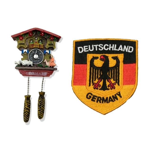 【A-ONE 匯旺】德國牧羊咕咕鐘電箱裝飾+德國士氣徽章徽章2件組旅遊磁鐵 紀念磁鐵(C58+35)