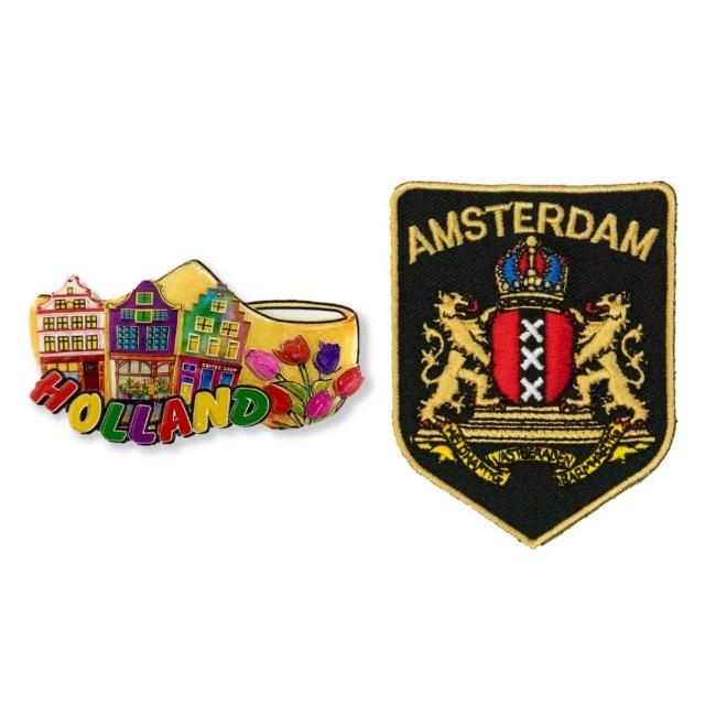 【A-ONE 匯旺】荷蘭彩色房屋冰箱磁鐵+阿姆斯特丹燙布貼2件組伴手禮物(C92+45)