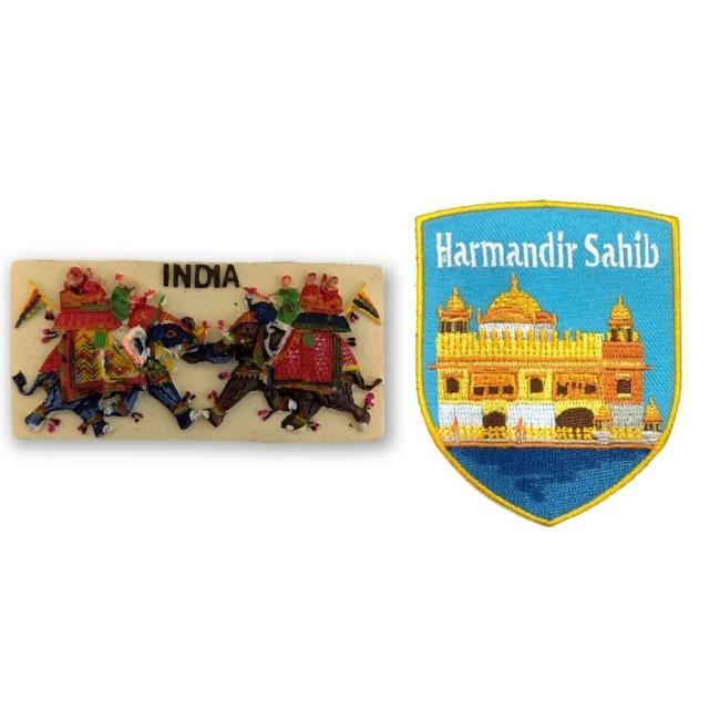 【A-ONE 匯旺】印度戰象生活家居磁鐵+印度 哈爾曼迪爾布標2件組冰箱磁鐵 白板磁鐵 辦公磁鐵(C51+209)