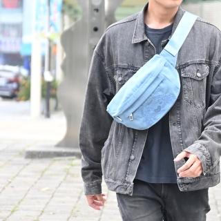 【KENZO】經典LOGO電繡虎頭帆布三用後背包胸口包腰包(灰藍)
