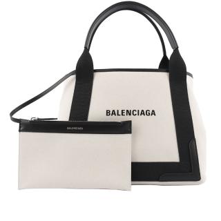 【Balenciaga 巴黎世家】NAVY CABAS 帆布手提包/子母包(米白/黑色)