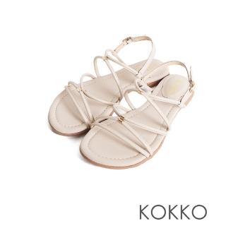 【KOKKO 集團】率性舒適細條羅馬平底涼鞋(米白色)