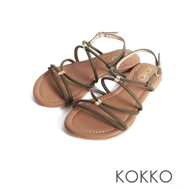 【KOKKO 集團】率性舒適細條羅馬平底涼鞋(墨綠色)
