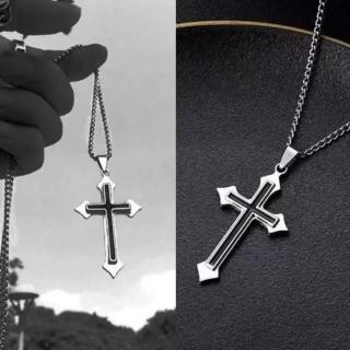 【SUMMER一夏】韓國設計新款箭形黑色十字架嘻哈冷淡風小眾鈦鋼個性項鍊(甜酷風)