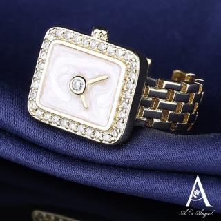 【ANGEL】懷舊手錶造型閃耀鋯石開口活動圍戒指(黃金色)