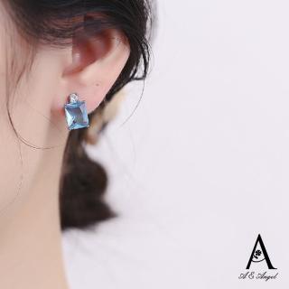 【ANGEL】韓版氣質海藍色閃耀鋯石耳針耳環(藍色)