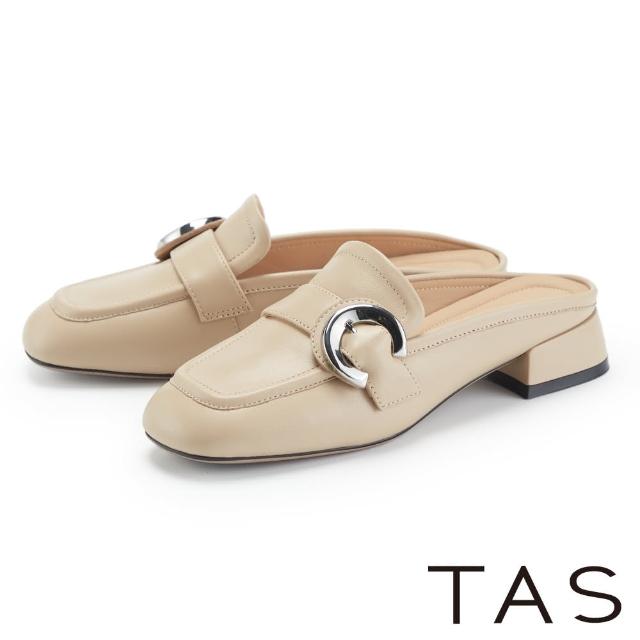 【TAS】繞帶釦環羊皮低跟穆勒鞋(杏色)