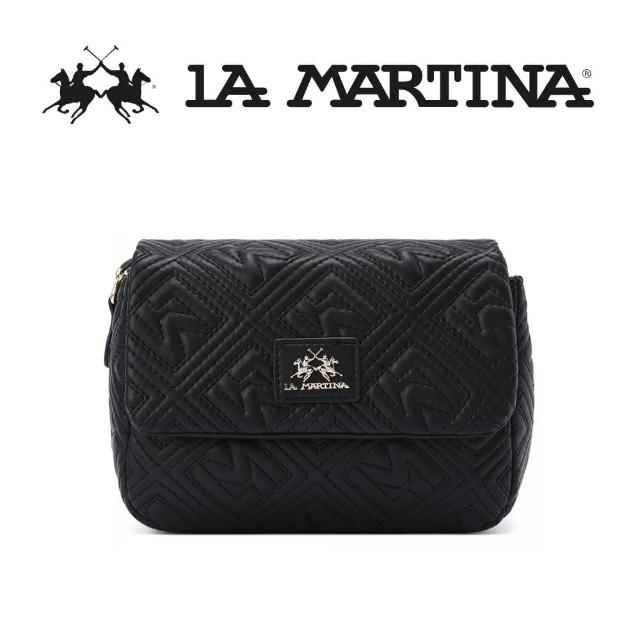 【LA MARTINA】義大利原裝進口 頂級金標皮革肩背包 1384T(黑色)