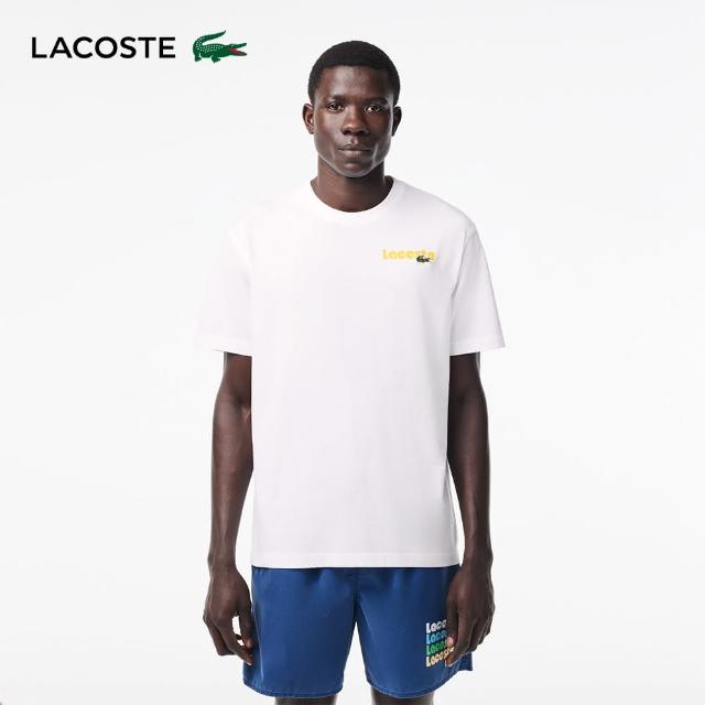 【LACOSTE】男裝-水洗效果Lacoste 印花短袖T恤(白色)