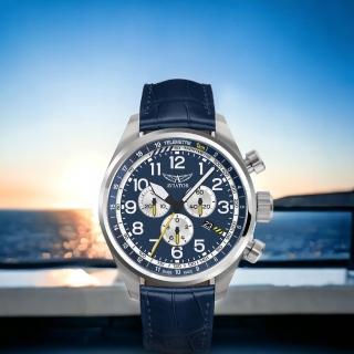 【AVIATOR 飛行員】AIRACOBRA P45 飛行風格計時腕錶 男錶 手錶 藍色(V.2.25.0.170.4)