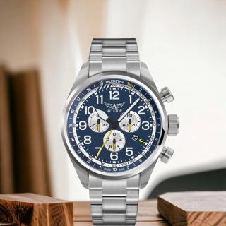 【AVIATOR 飛行員】AIRACOBRA P45 飛行風格計時腕錶 男錶 手錶 藍色(V.2.25.0.170.5)