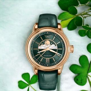 【AVIATOR 飛行員】DOUGLAS MOONFLIGHT 月相 時尚腕錶 手錶 女錶 綠色(V.1.33.2.263.4)