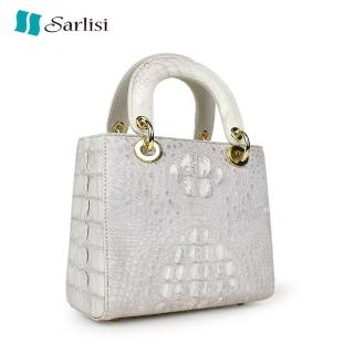 【Sarlisi】泰國進口正品真皮鏈帶包鱷魚皮女包新款斜背小香風戴妃包手提包(白色)
