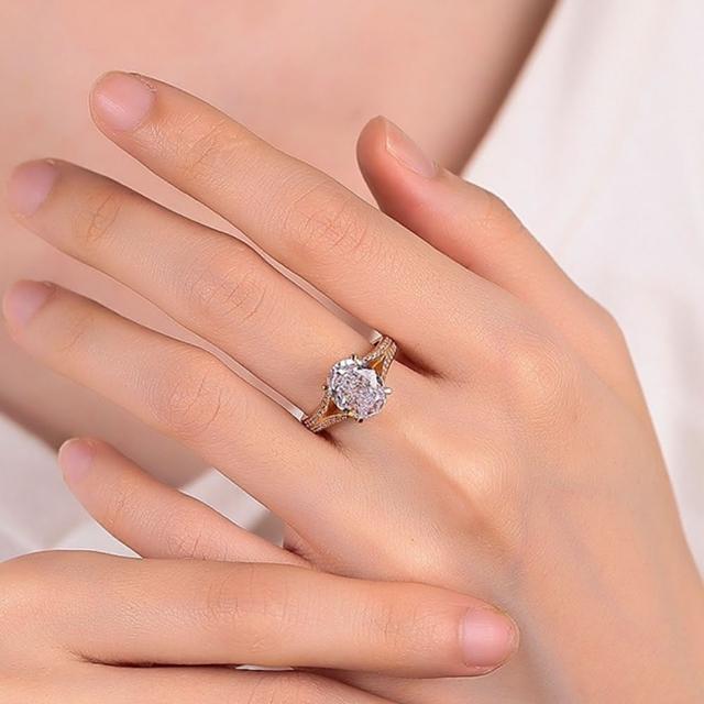 【MoonDy】女戒指 高級感飾品 玫瑰金戒指 純銀鑽戒 合成鑽石鑽戒 送長輩 冰花切鑽戒 專櫃品質 蛋形鑽戒