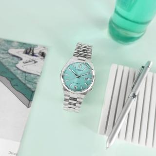 【CITIZEN 星辰】簡約時尚 機械錶 自動上鍊 日期 不鏽鋼手錶 湖水藍色 40mm(NJ0151-88M)
