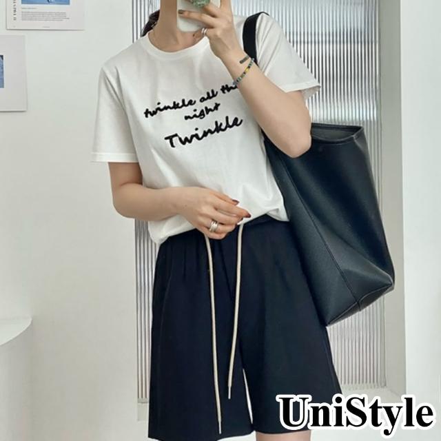 【UniStyle】撞色短袖T恤 韓版字母刺繡 女 UP1626(白)