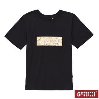 【5th STREET】女裝立體花朵logo印花設計短袖T恤-黑色(山形系列)